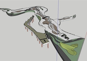 现代风格详细的滨海公园景观SU(草图大师)模型