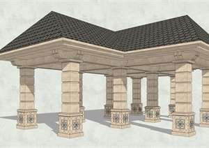 欧式丁字形景观亭子SU(草图大师)模型