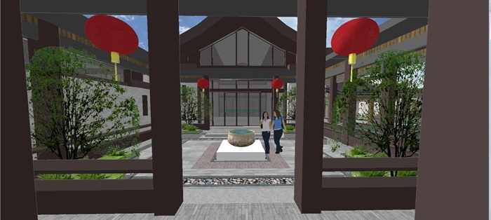 新中式别墅小院ＳＵ模型(4)
