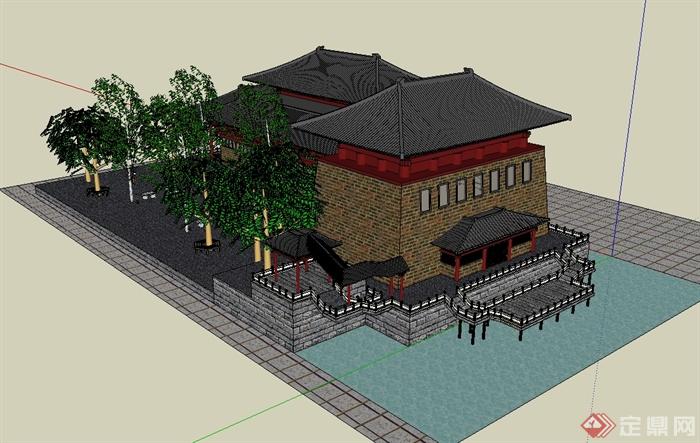 唐朝古建筑会所su模型(2)