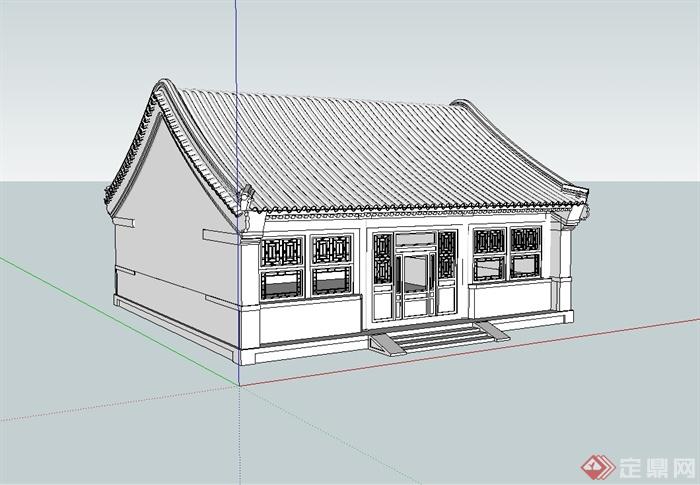 古典中式风格四合院厢房建筑楼su模型(1)