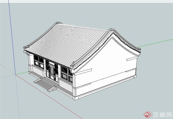 古典中式风格四合院厢房建筑楼su模型(2)