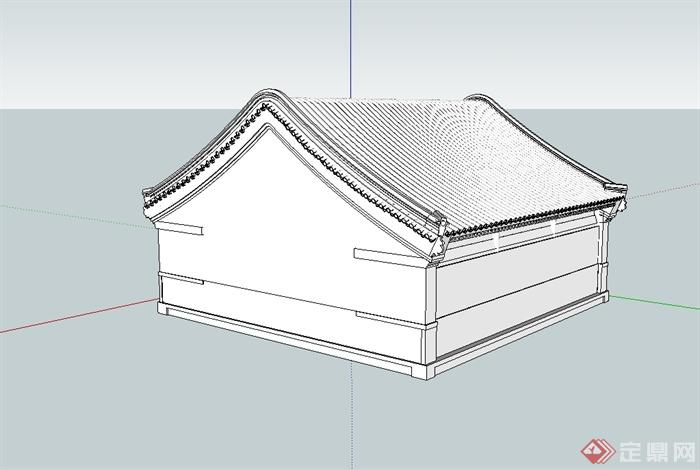 古典中式风格四合院厢房建筑楼su模型(3)