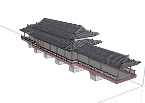 古典中式风格详细完整的长廊亭SU(草图大师)模型
