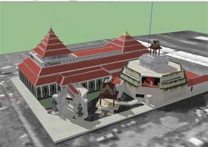 泰国详细的的文化馆建筑SU(草图大师)模型