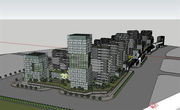 多层及高层的生态住宅楼设计su模型(1)