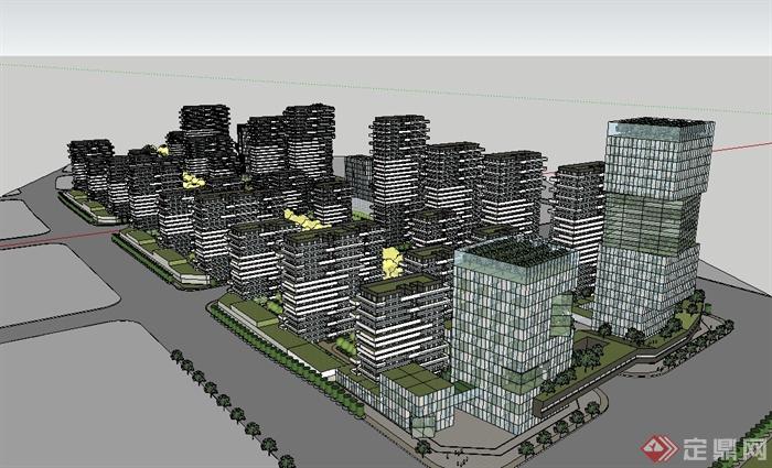 多层及高层的生态住宅楼设计su模型(2)
