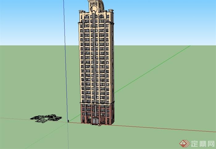 高层小区居住建筑楼设计su模型(2)