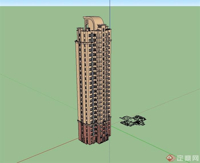 高层小区居住建筑楼设计su模型(3)