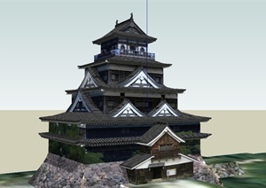 多层山顶寺庙建筑楼设计SU(草图大师)模型