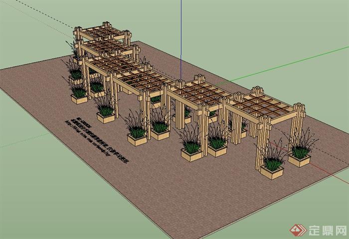 某园林景观木廊架su模型(1)