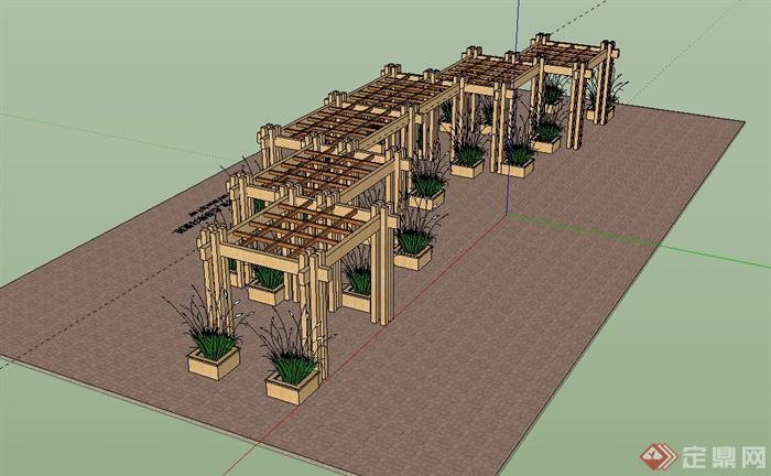 某园林景观木廊架su模型(2)