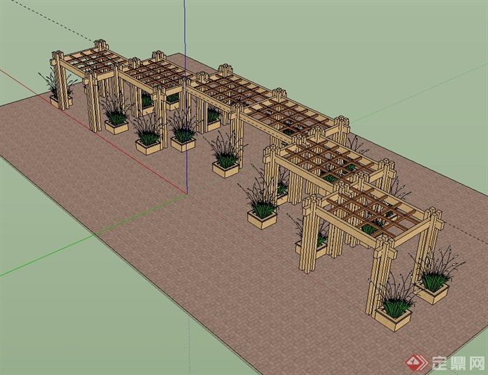 某园林景观木廊架su模型(3)